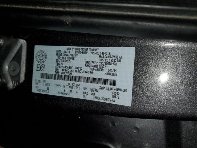 1FMCU9H94DUD43901 - 2013 FORD ESCAPE SEL GRAY photo 12