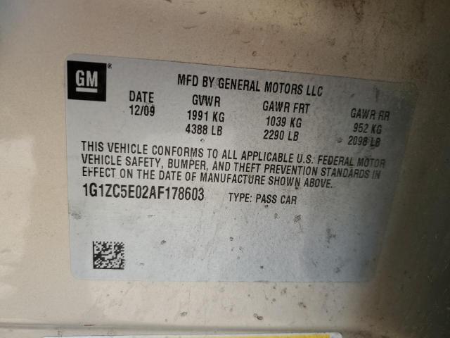 1G1ZC5E02AF178603 - 2010 CHEVROLET MALIBU 1LT TAN photo 12