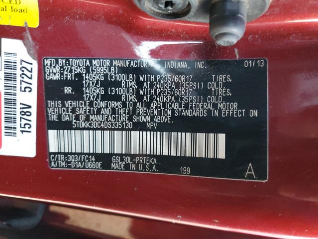 5TDKK3DC4DS335130 - 2013 TOYOTA SIENNA LE RED photo 13