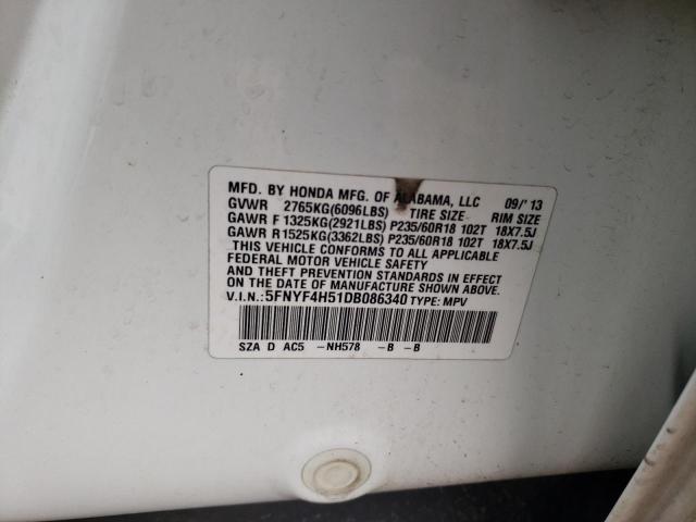 5FNYF4H51DB086340 - 2013 HONDA PILOT EXL 白色 照片 12