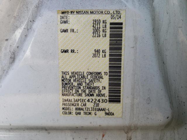 1N4AL3AP1EC422430 - 2014 NISSAN ALTIMA 2.5 WHITE photo 12