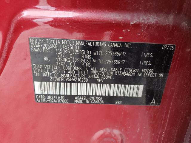 2T3WFREV5FW210258 - 2015 TOYOTA RAV4 XLE RED photo 12