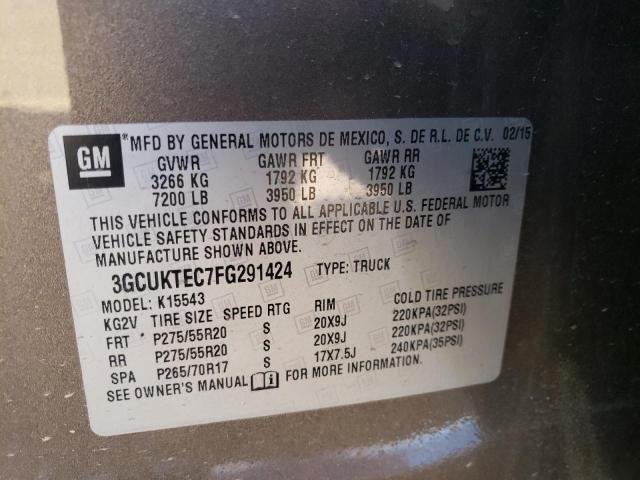 3GCUKTEC7FG291424 - 2015 CHEVROLET SILVERADO K1500 HIGH COUNTRY GRAY photo 12