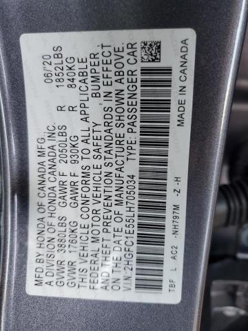 2HGFC1E55LH705034 - 2020 HONDA CIVIC SI GRAY photo 13