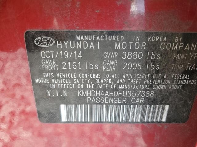 KMHDH4AH0FU357388 - 2015 HYUNDAI ELANTRA SE RED photo 12