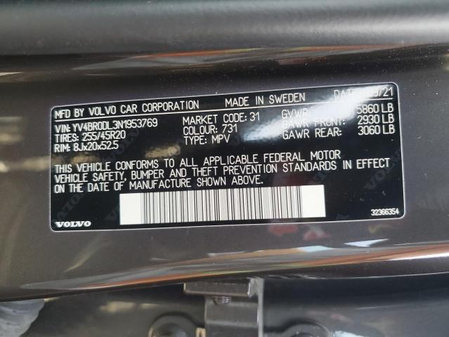 YV4BR0DL3N1953769 - 2022 VOLVO XC60 T8 RECHARGE INSCRIPTION GRAY photo 12