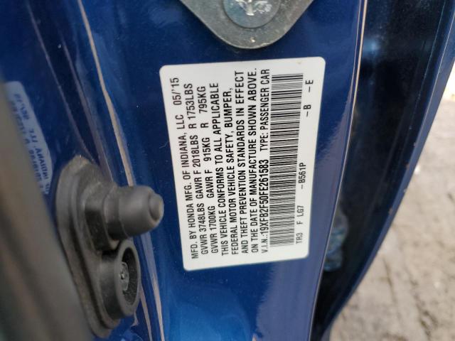 19XFB2F50FE261583 - 2015 HONDA CIVIC LX BLUE photo 12