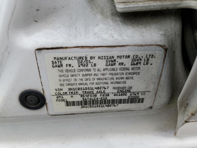 3N1CB51D51L482767 - 2001 NISSAN SENTRA XE WHITE photo 12