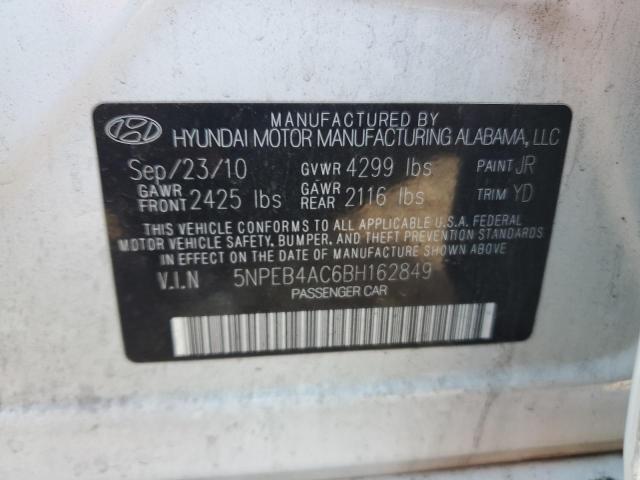 5NPEB4AC6BH162849 - 2011 HYUNDAI SONATA GLS WHITE photo 12