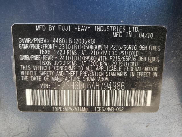 JF2SH6BC6AH794986 - 2010 SUBARU FORESTER XS Niebieski zdjęcie 14