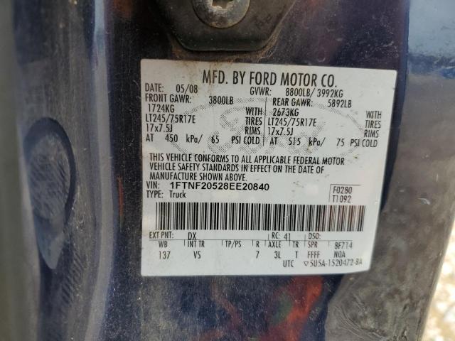 1FTNF20528EE20840 - 2008 FORD F250 SUPER DUTY BLUE photo 12