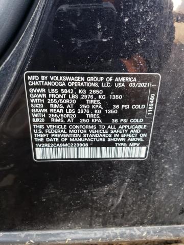 1V2RE2CA9MC223908 - 2021 VOLKSWAGEN ATLAS CROS SE შავი ფოტო 12