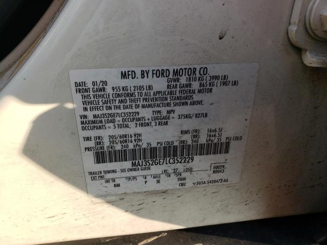 MAJ3S2GE7LC352229 - 2020 FORD ECOSPORT SE WHITE photo 12