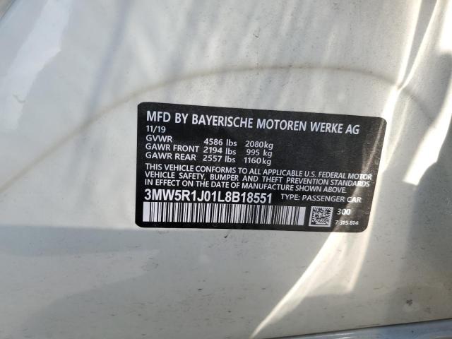 3MW5R1J01L8B18551 - 2020 BMW 330I WHITE photo 12