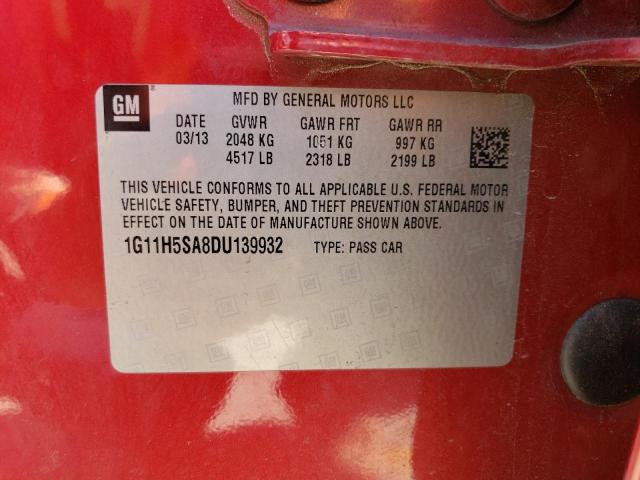 1G11H5SA8DU139932 - 2013 CHEVROLET MALIBU LTZ წითელი ფოტო 12