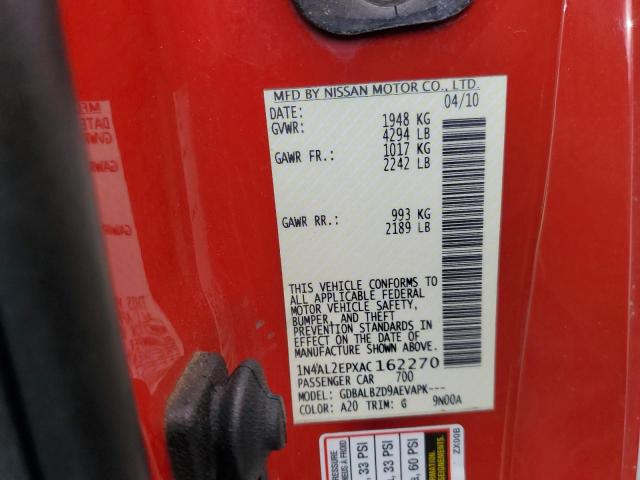 1N4AL2EPXAC162270 - 2010 NISSAN ALTIMA S RED photo 12