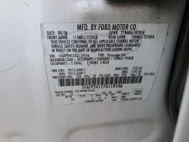 1FAFP24177G119546 - 2007 FORD FIVE HUNDR SEL WHITE photo 12