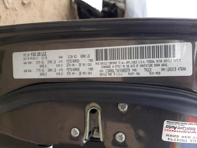 1C6RR6LT5KS585579 - 2019 RAM 1500 CLASS SLT შავი ფოტო 12