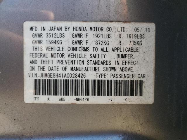 JHMGE8H41AC028426 - 2010 HONDA FIT SPORT SILVER photo 12