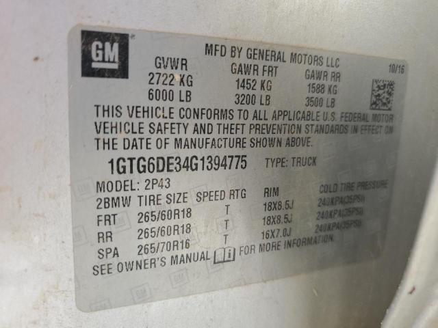 1GTG6DE34G1394775 - 2016 GMC CANYON SLT SILVER photo 12