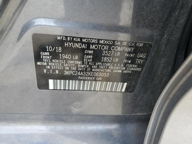 3KPC24A32KE063053 - 2019 HYUNDAI ACCENT SE GRAY photo 12