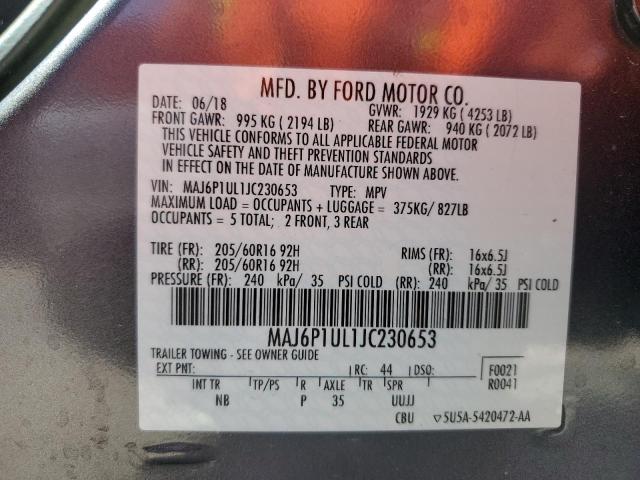 MAJ6P1UL1JC230653 - 2018 FORD ECOSPORT SE GRAY photo 13