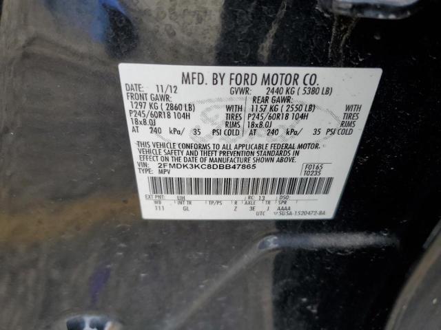 2FMDK3KC8DBB47865 - 2013 FORD EDGE LIMITED BLACK photo 12