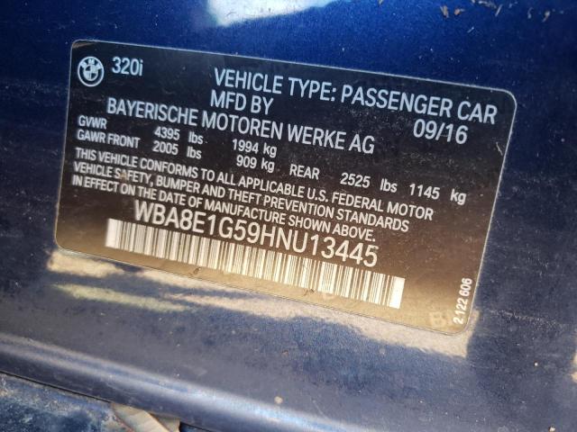 WBA8E1G59HNU13445 - 2017 BMW 320 I BLUE photo 12