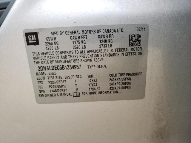 2GNALDEC6B1334957 - 2011 CHEVROLET EQUINOX LT SILVER photo 12