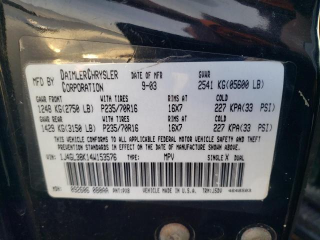 1J4GL38K14W153576 - 2004 JEEP LIBERTY RENEGADE 黑色 照片 12