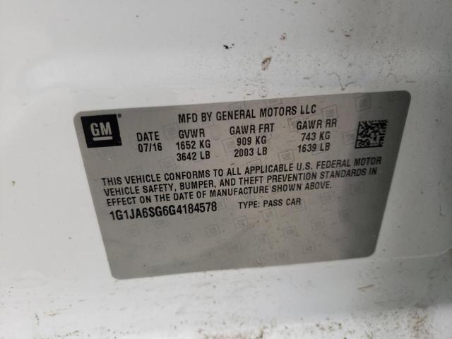 1G1JA6SG6G4184578 - 2016 CHEVROLET SONIC LS თეთრი ფოტო 12