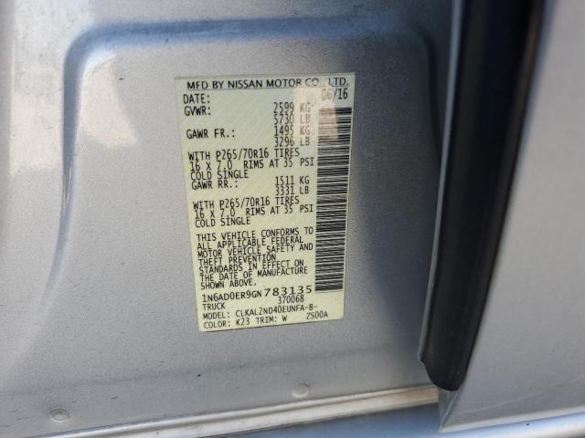 1N6AD0ER9GN783135 - 2016 NISSAN FRONTIER S SILVER photo 12