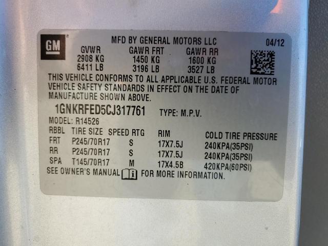 1GNKRFED5CJ317761 - 2012 CHEVROLET TRAVERSE LS SILVER photo 13