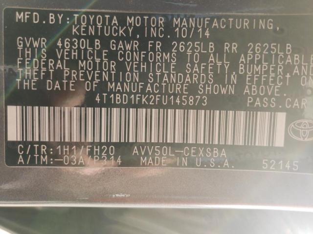 4T1BD1FK2FU145873 - 2015 TOYOTA CAMRY HYBRID GRAY photo 12