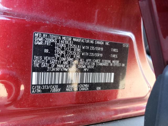 2T3A1RFV7MW169541 - 2021 TOYOTA RAV4 XLE PREMIUM RED photo 12