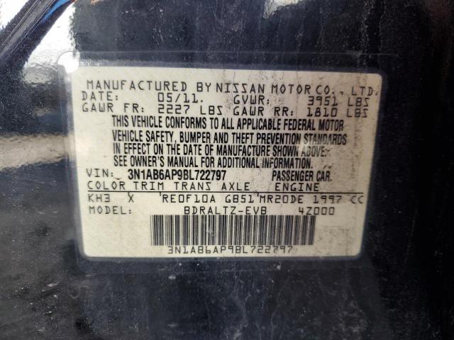 3N1AB6AP9BL722797 - 2011 NISSAN SENTRA 2.0 BLACK photo 12