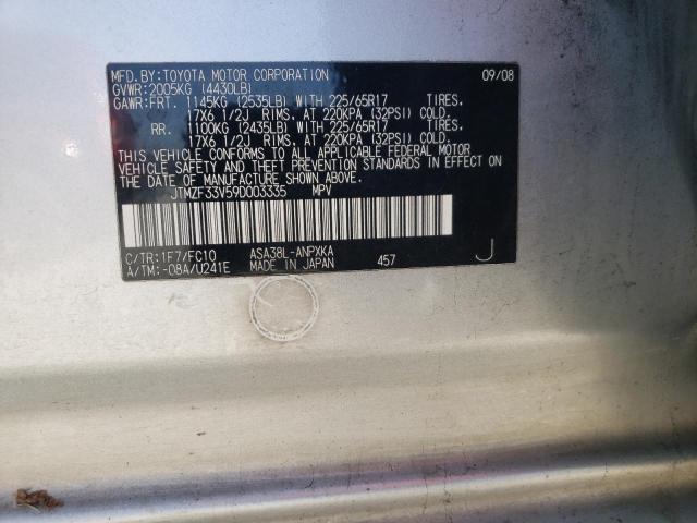 JTMZF33V59D003335 - 2009 TOYOTA RAV4 SILVER photo 13