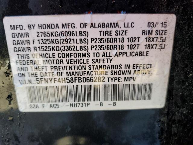 5FNYF4H58FB066282 - 2015 HONDA PILOT EXL BLACK photo 13