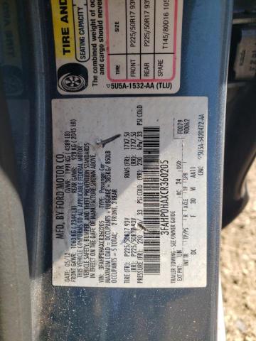 3FAHP0HAXCR360205 - 2012 FORD FUSION SE BLUE photo 12