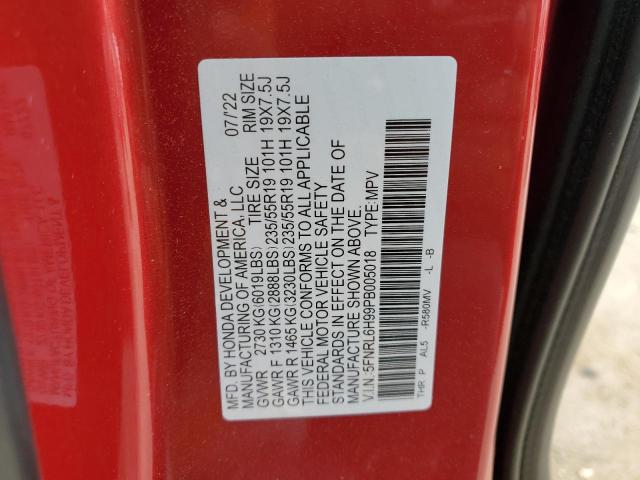 5FNRL6H99PB005018 - 2023 HONDA ODYSSEY ELITE RED photo 13