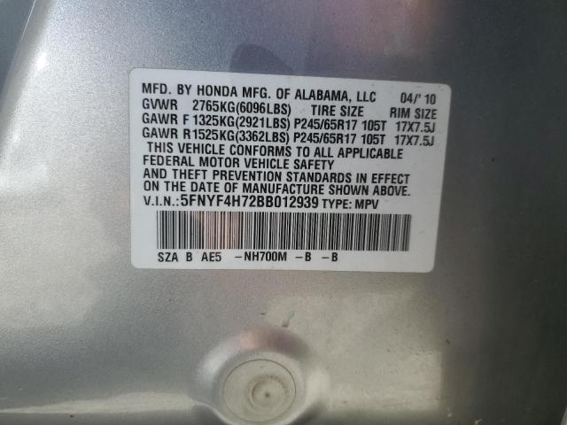 5FNYF4H72BB012939 - 2011 HONDA PILOT EXLN SILVER photo 13