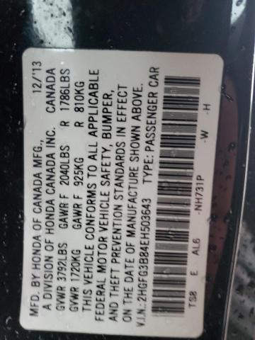 2HGFG3B84EH503643 - 2014 HONDA CIVIC EX BLACK photo 12