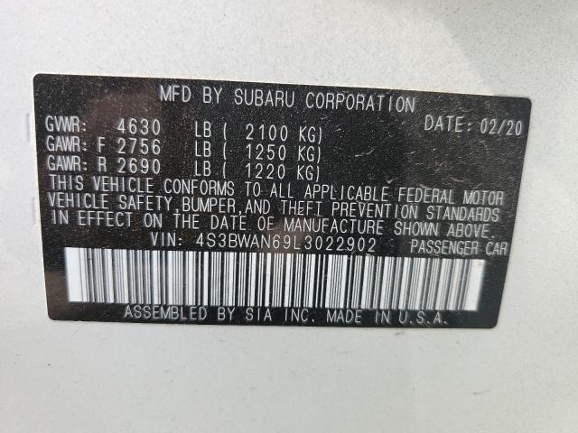 4S3BWAN69L3022902 - 2020 SUBARU LEGACY LIMITED WHITE photo 12