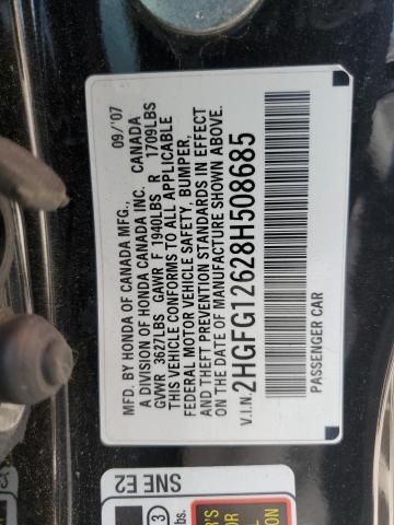 2HGFG12628H508685 - 2008 HONDA CIVIC LX BLACK photo 12