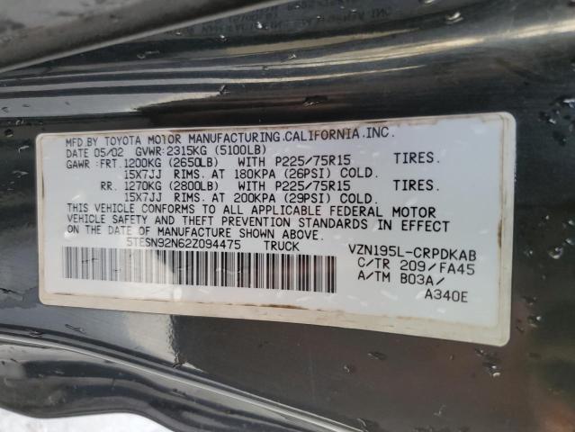 5TESN92N62Z094475 - 2002 TOYOTA TACOMA XTRACAB PRERUNNER 黑色 照片 13