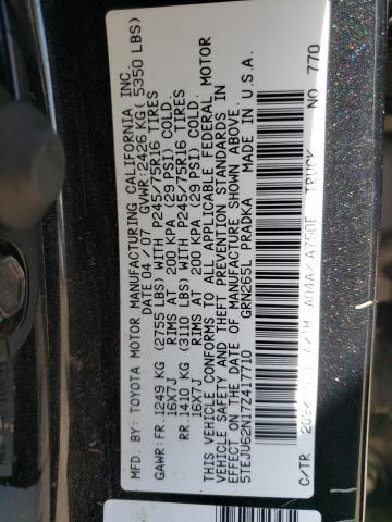 5TEJU62N17Z417710 - 2007 TOYOTA TACOMA DOUBLE CAB PRERUNNER BLACK photo 12