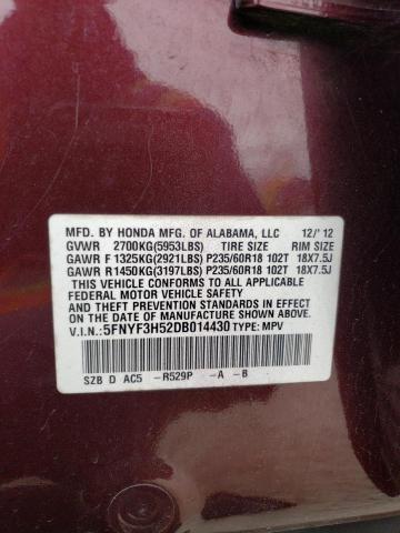 5FNYF3H52DB014430 - 2013 HONDA PILOT EXL MAROON photo 13