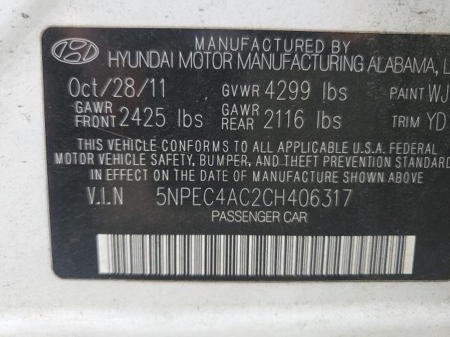 5NPEC4AC2CH406317 - 2012 HYUNDAI SONATA SE WHITE photo 13