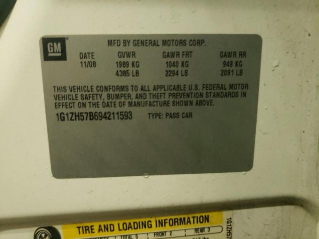 1G1ZH57B694211593 - 2009 CHEVROLET MALIBU 1LT WHITE photo 12