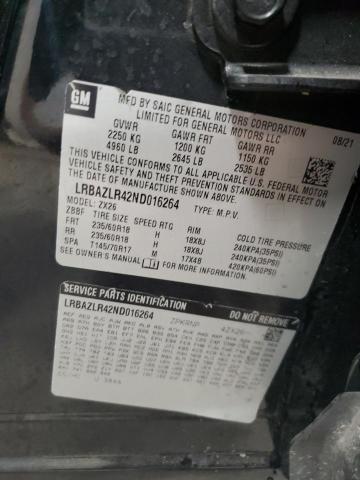 LRBAZLR42ND016264 - 2022 BUICK ENVISION PREFERRED შავი ფოტო 14